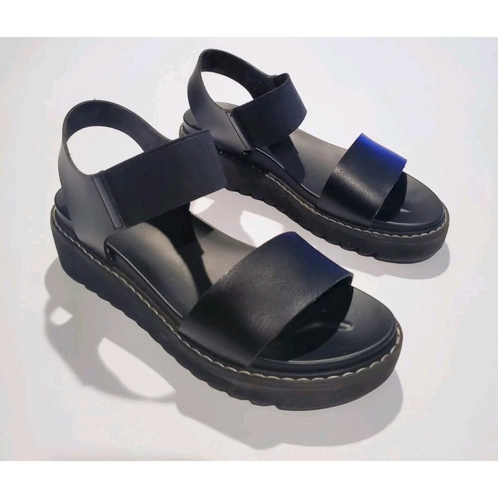 Limelight RYLEE Black Platform Sandals Faux Leather Slingback Open-toe Slip-on